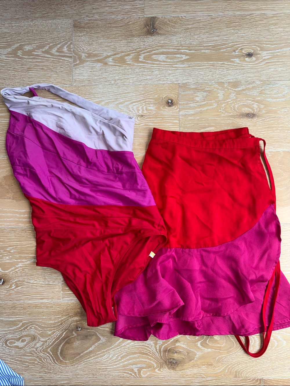 summersalt Pink, Magenta and Red Colorblock One-Piece Swimsuit with Wrap Skirt